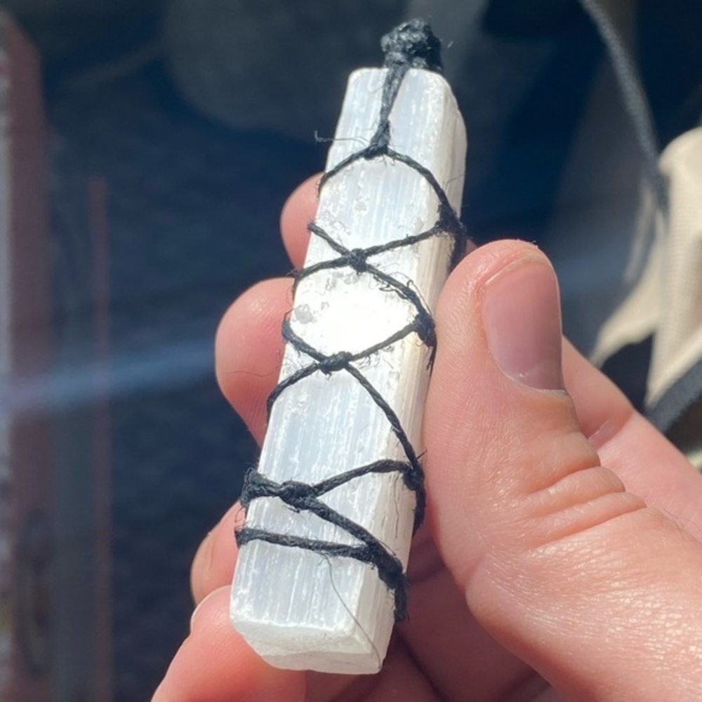 Selenite wand long necklace pendant.